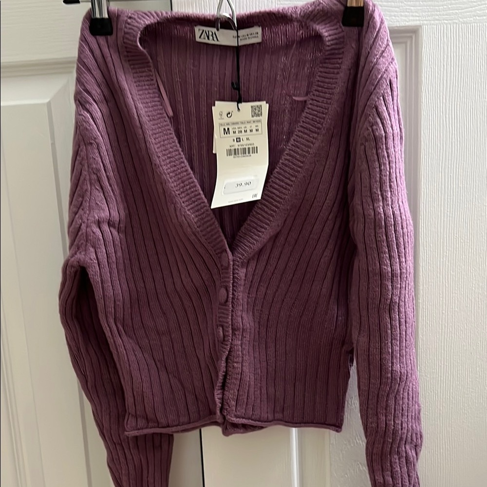 Zara Purple Ribbed Cardigan Sweater
